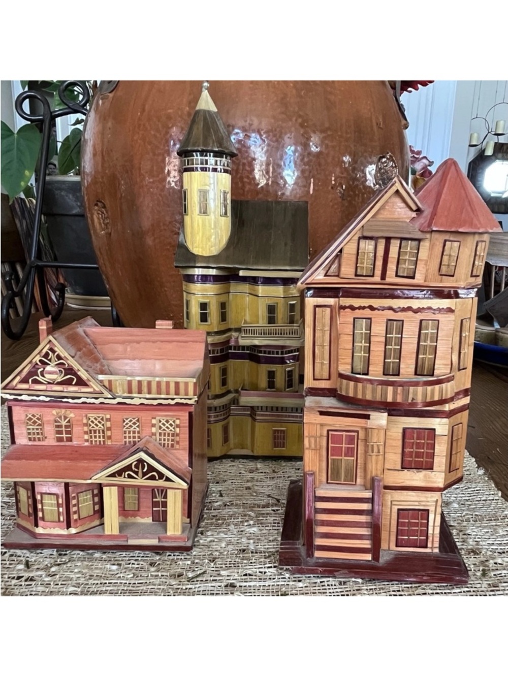 Handcrafted Wooden Victorian Trinket Box Trio (3) - Velvet lined 1970s Duncan